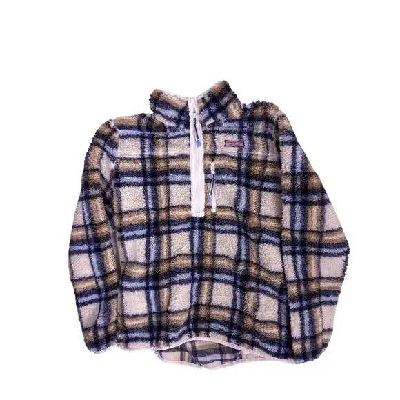 Vineyard Vines Sherpa Quarter Zip Beige Women’s L Preppy Cozy Pullover - Picture 1 of 7